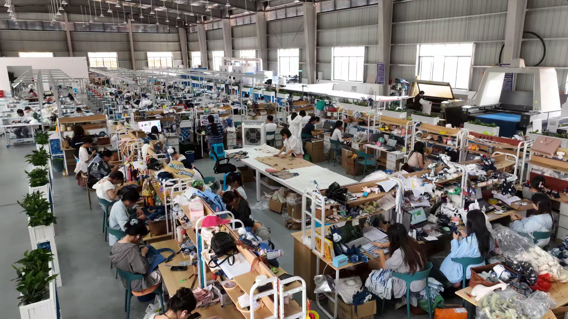 A workshop showing various stages of custom handicraft production