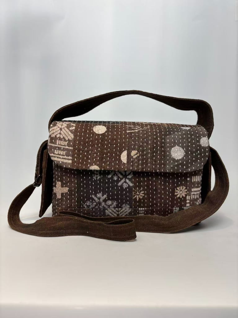 Patchwork Sashiko Embroidery Bag with Shuliang Resist Dye