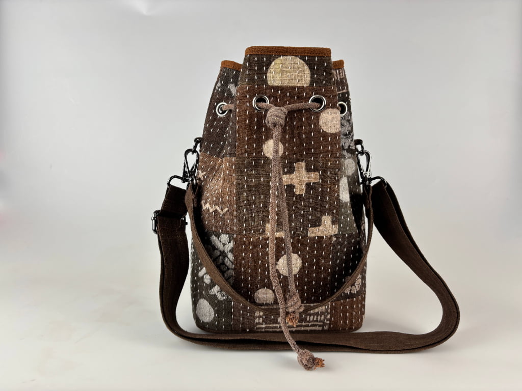 Patchwork Textile Bag with Sashiko Stitching & Shuliang Root Dye